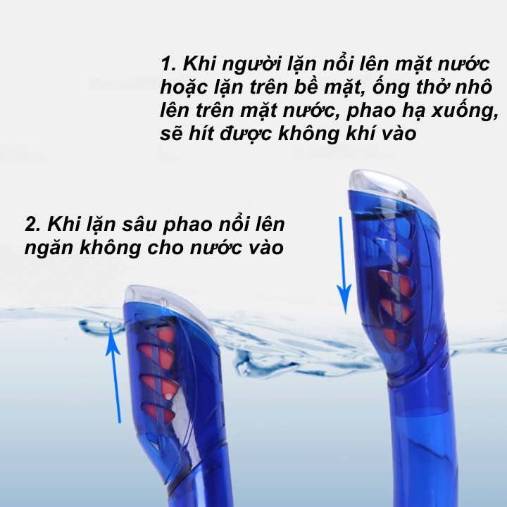 Kính lặn biển kèm ống thở POPO với 2 van ngăn nước 100%, mặt nạ lặn biển mắt kính cường lực