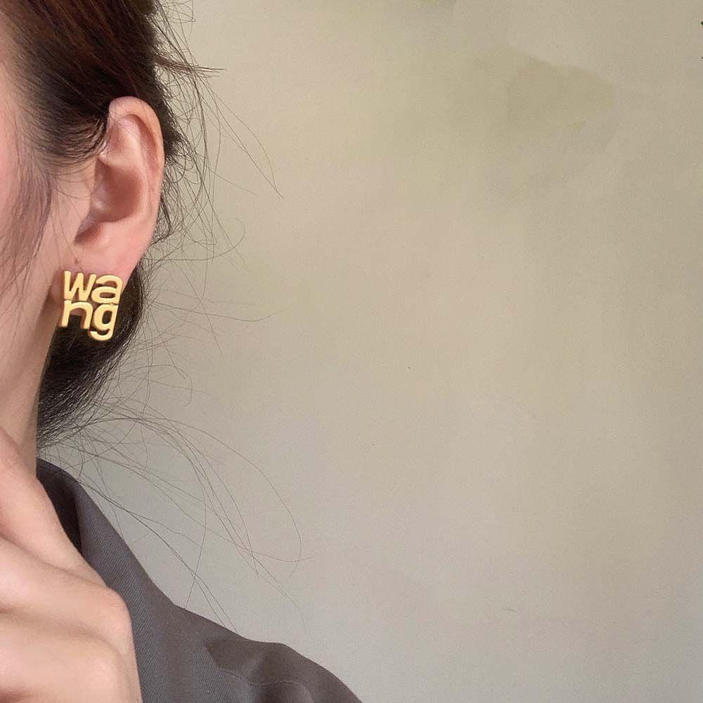 LILYES Khuyên Tai Hợp Kim Hình Chữ Wang Đơn Giản Cá Tính Cho Bạn Gái