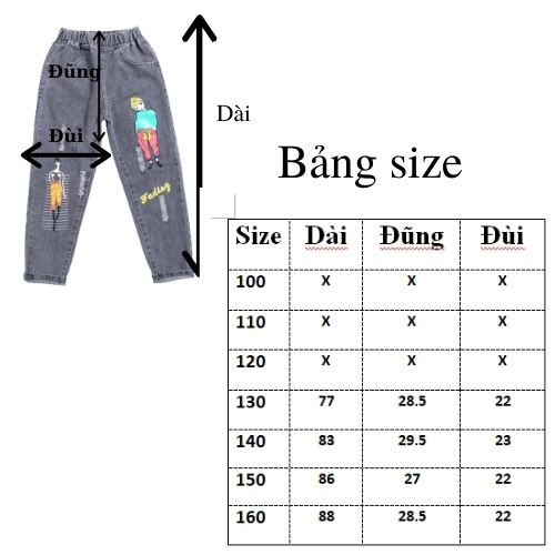 Quần bò bé gái Quần Jean size đại cho bé gái in hình cô gái