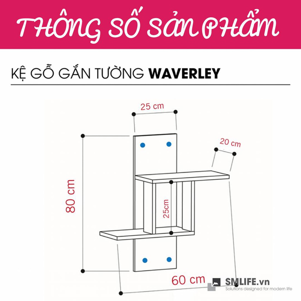 Kệ gỗ treo tường trang trí hiện đại SMLIFE Waverley