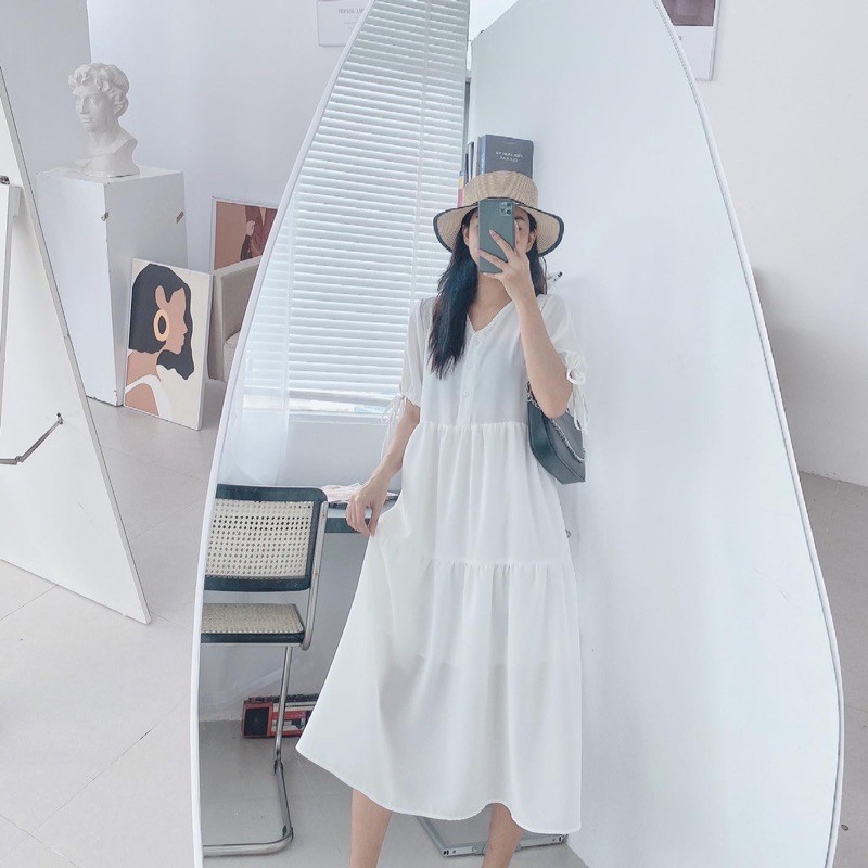 váy baby doll cổ V dài