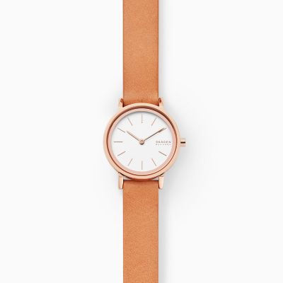 Đồng hồ Nữ Skagen SKW2825 chính hãng dây da dành cho tay nhỏ - Tông nâu cam -  Giá săn sale siêu tốt