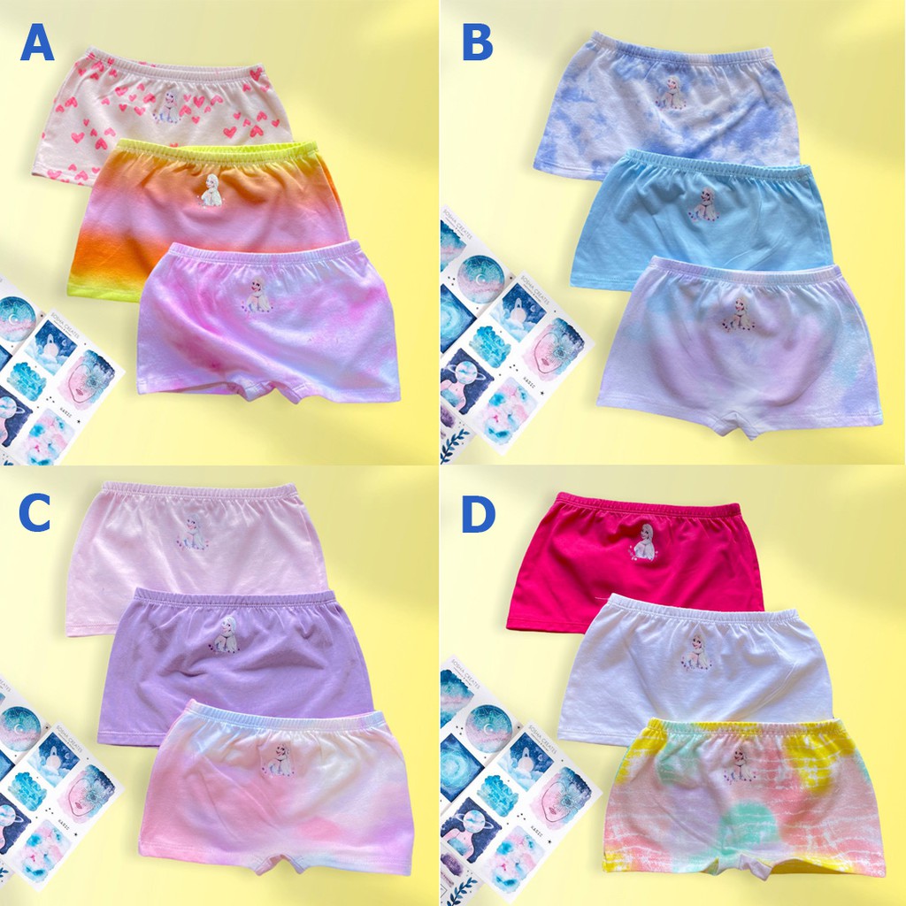 Combo 3 quần chip đùi in công chúa elsa loại cotton tốt mềm mát cho bé gái