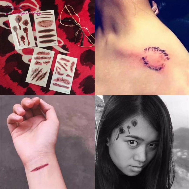 Set 30 sticker dạng hình xăm tạm thời kháng nước chủ đề Halloween độc đáo để hóa trang