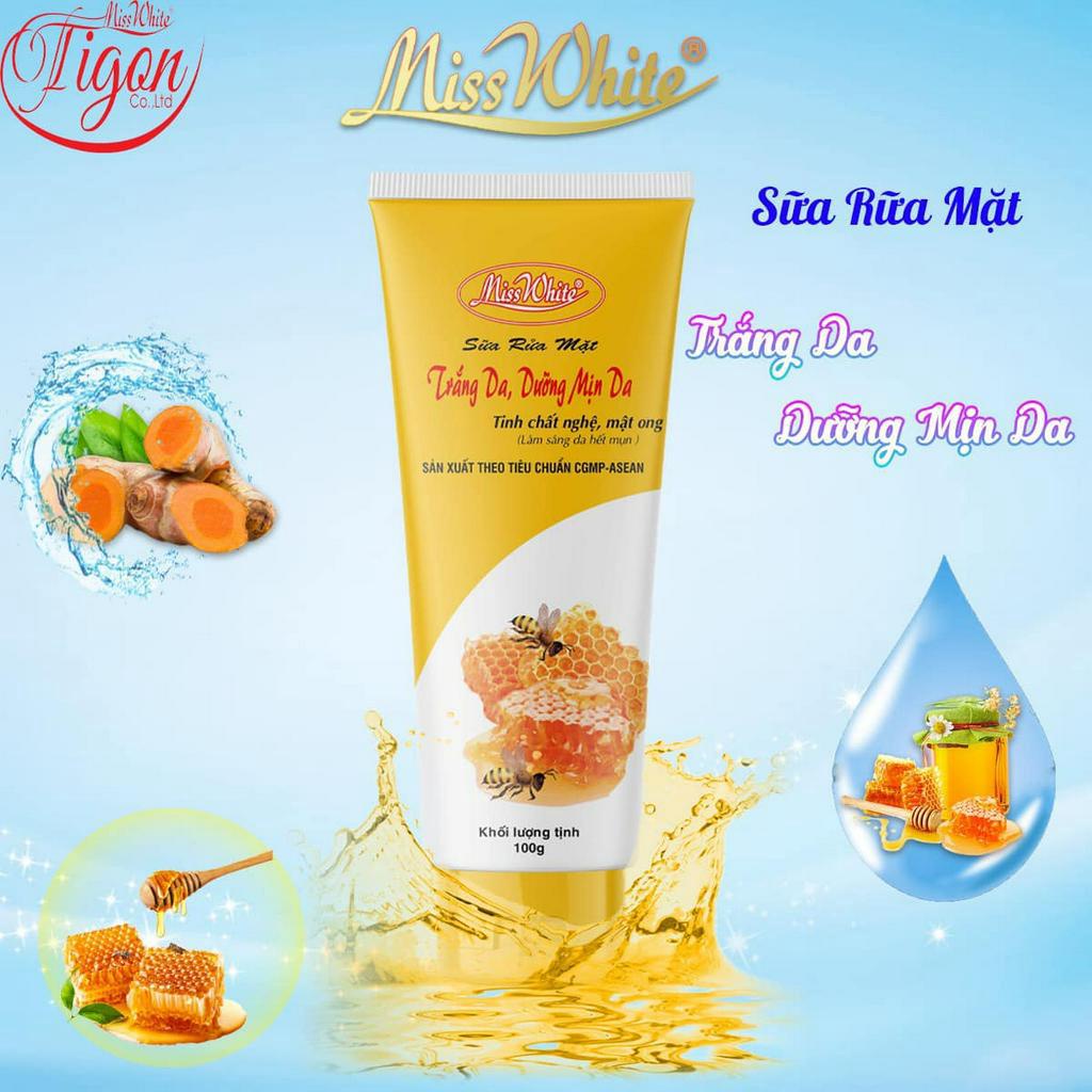 Sữa rửa mặt tinh chất nghệ, mật ong Miss White