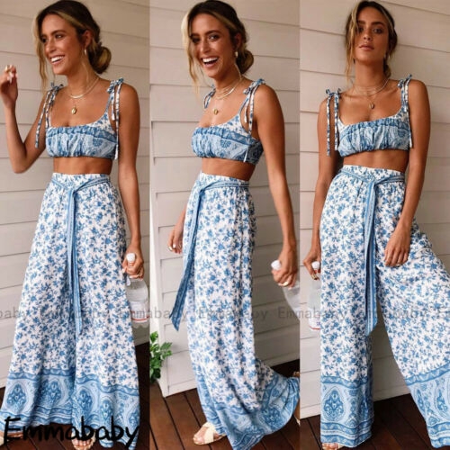 Bộ áo liền quần 2 mảnh dáng ôm không tay dự tiệc kiểu Boho cho nữ
