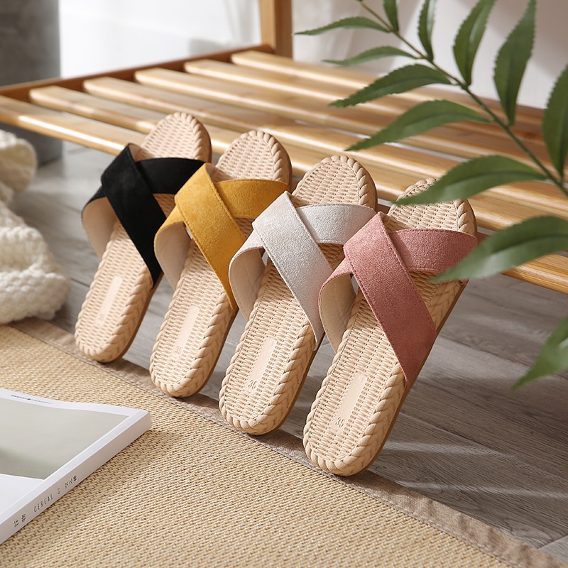 Dép Giả Cói Quai Chéo Màu Trơn