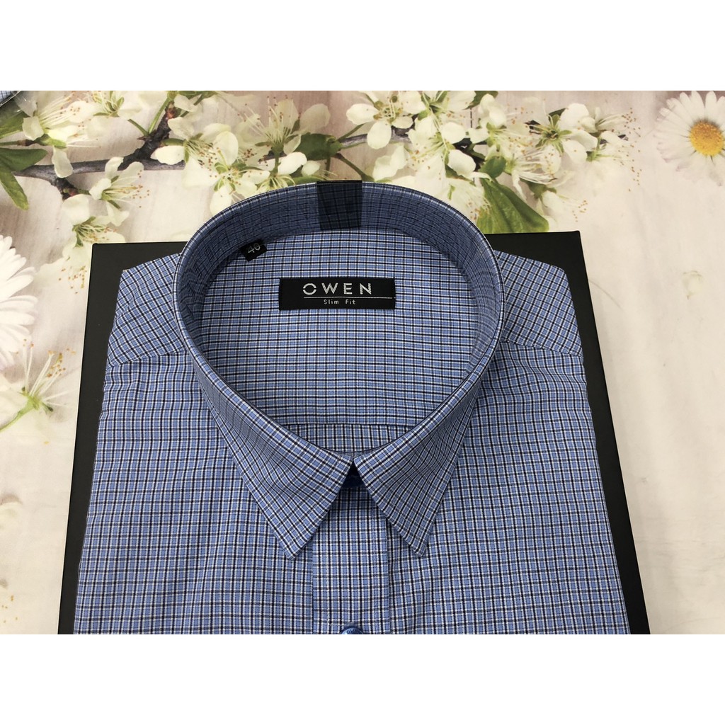ÁO SƠ MI NAM DÀI TAY OWEN MỚI 2020 KẺ CARO NHỎ XANH NAVY TRẮNG AS20849