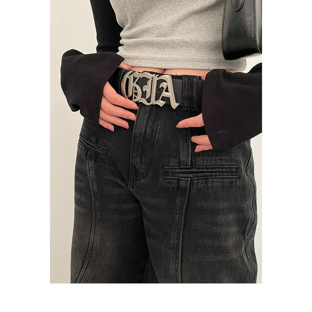 Thắt Lưng Da PU In Chữ Phong Cách hip hop Đường Phố Hàn Quốc Thời Trang Cao Cấp