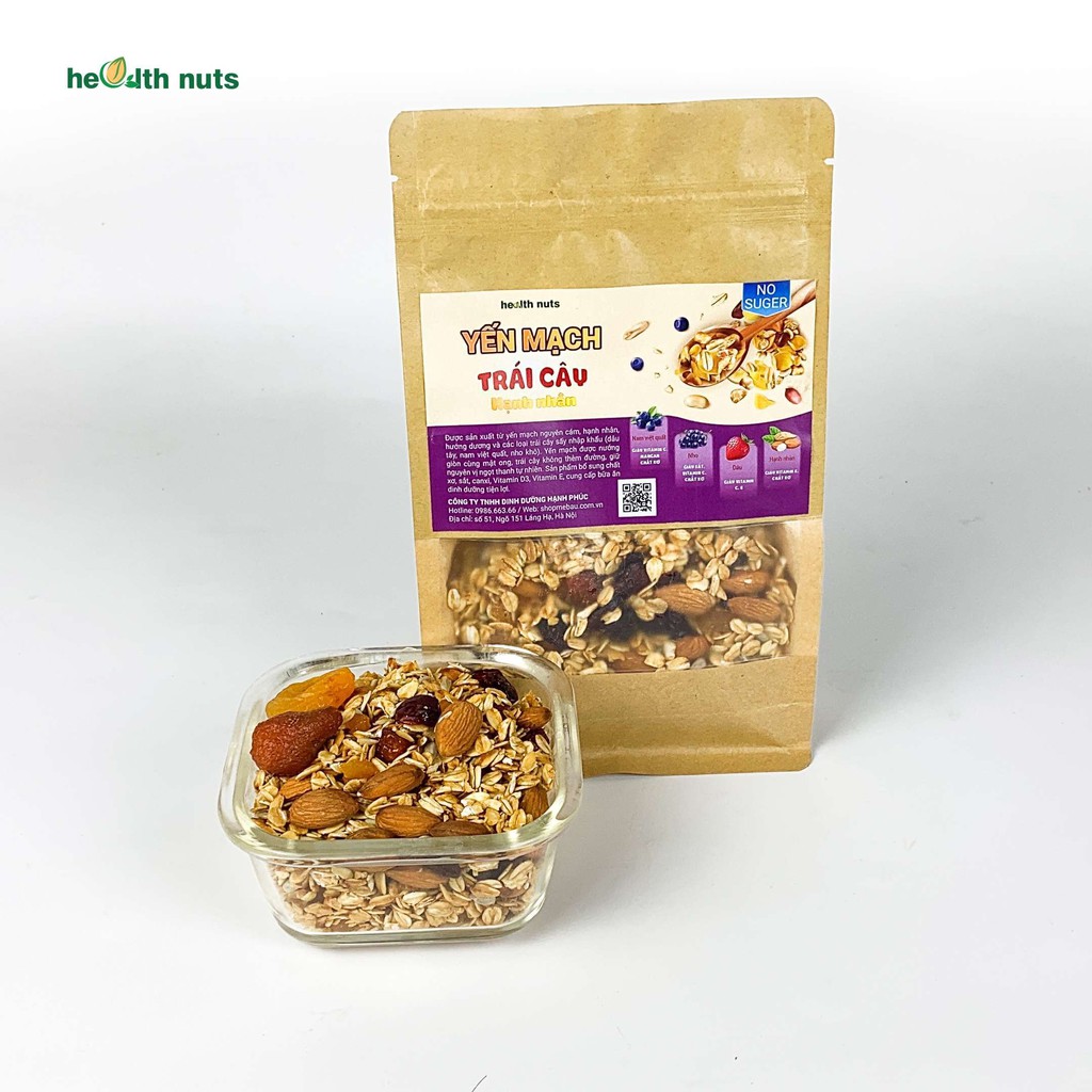 Granola trái cây hạnh nhân sấy giòn, thêm dâu tây