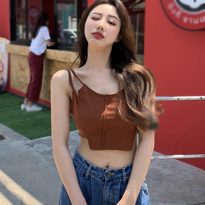 Áo Crop Top Dệt Kim Thiết Kế Lệch Tà Quyến Rũ