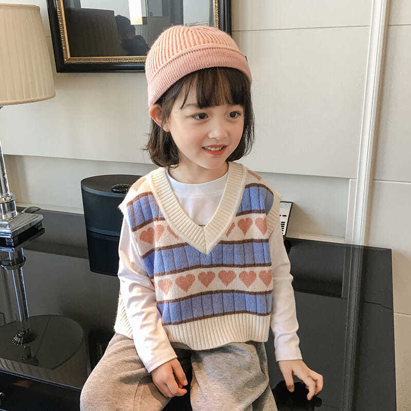 Áo len không tay họa tiết hình học đáng yêu dễ thương phong cách Hàn Quốc cho bé