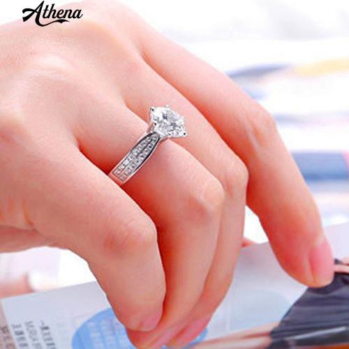 ATH_Women's Fashion Zircon Inlaid Ring Luxury Silver Plated Alloy Finger Ring Jewelry