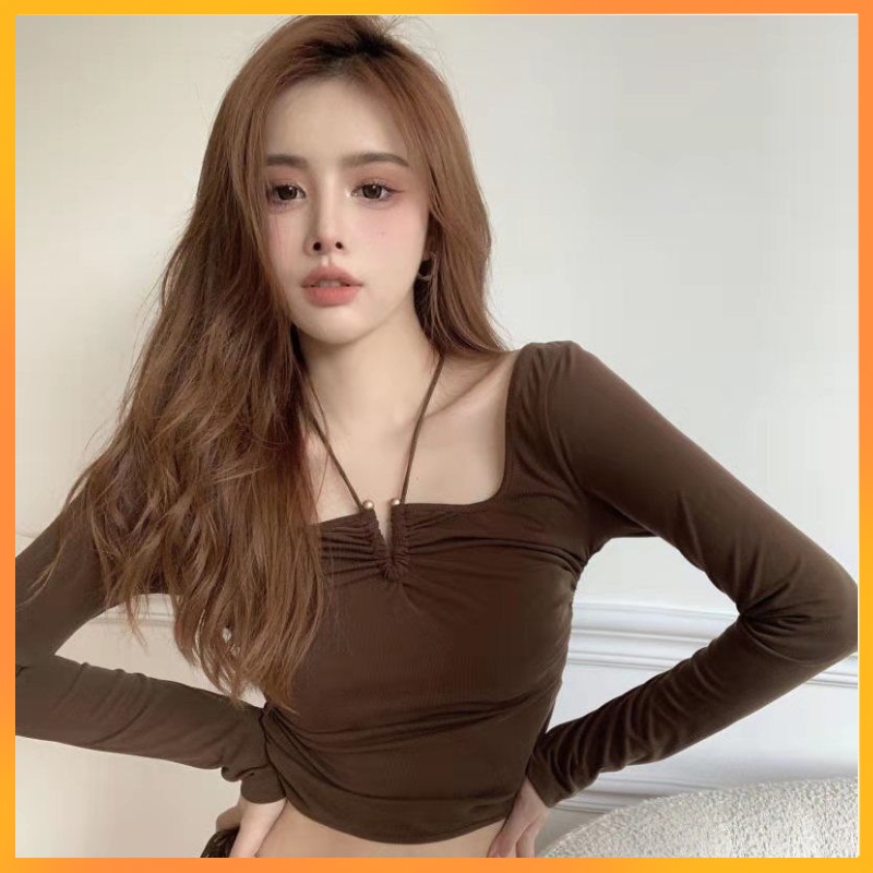 ❤️❤️Áo Croptop Tay DàI ThiếT Kế Cổ ThuyềN QuyếN Rũ