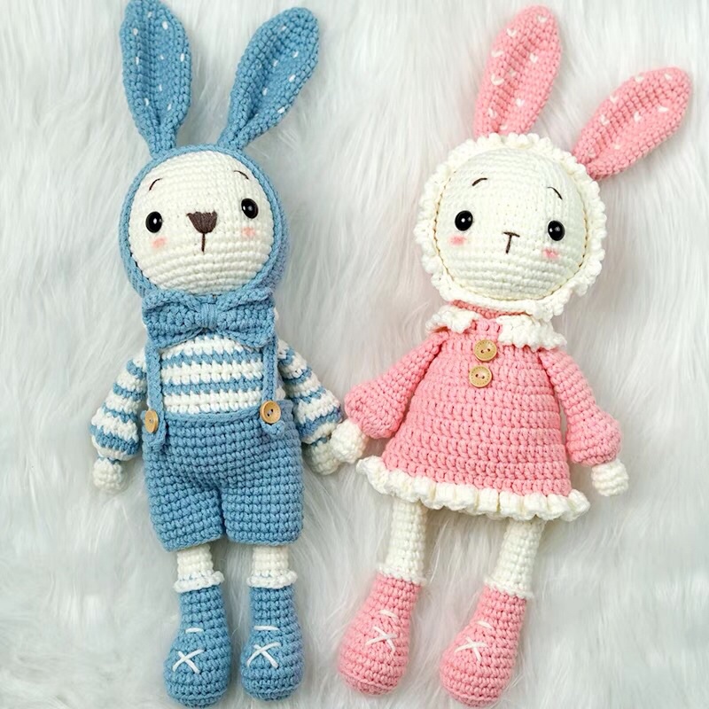 Set len đan móc cặp đôi thỏ đáng yêu đủ phụ kiện và chart