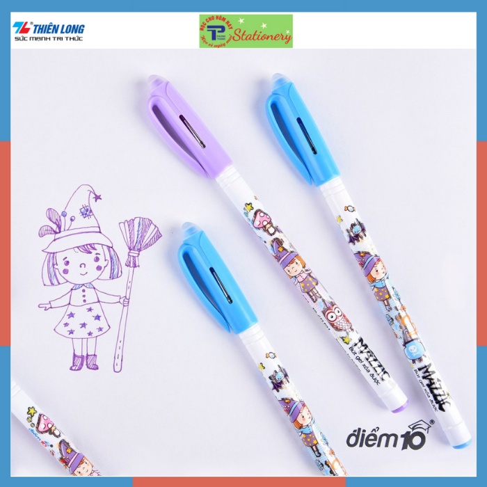 Bút gel xóa được Điểm 10 Mazzic GELE01, GELE02 ngòi 0.5mm đầu gôm xóa được hàng chính hãng Thiên Long