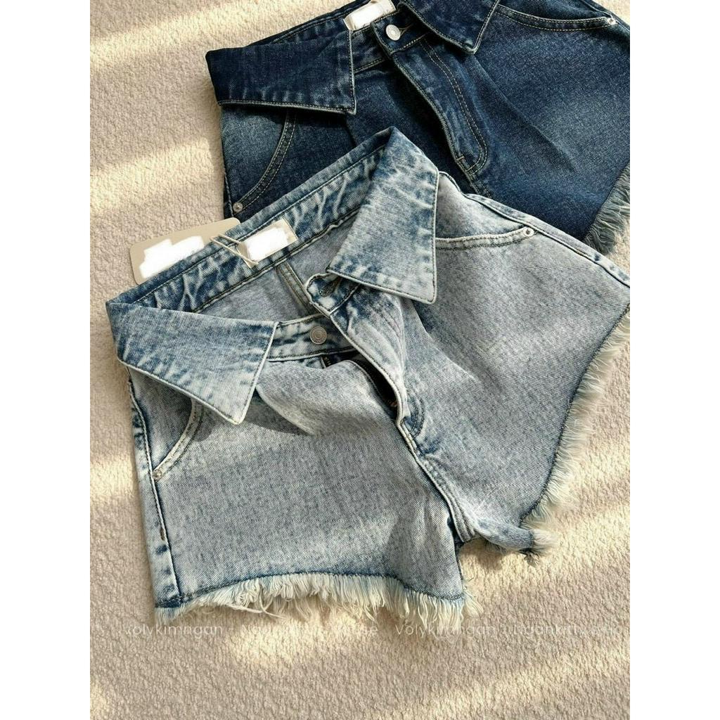 [SONB823]QUẦN SHORT JEAN ĐÙI NỮ LƯNG CAO VẠT LƯNG TAM GIÁC MÀU XANH NHẠT XANH ĐẬM LAI TUA CỰC LẠ MẮT SIÊU CÁ TÍNH THỜI T