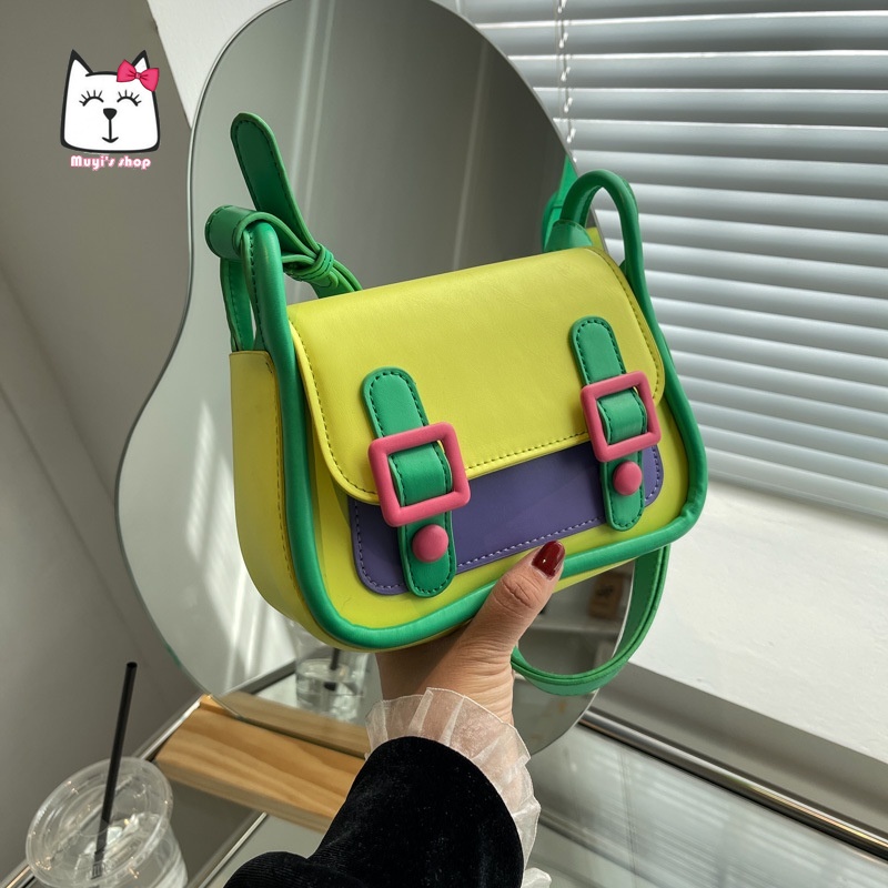 Túi đeo dưới cánh tay Hình Vuông Cỡ Nhỏ 2022 Màu Tương Phản Thời Trang Mùa Xuân Cho Nữ