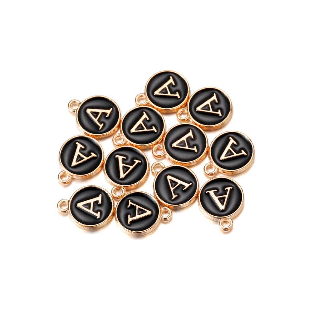 Set 5 Mặt Dây Chuyền 12mm Hình Chữ Cái Màu Đen