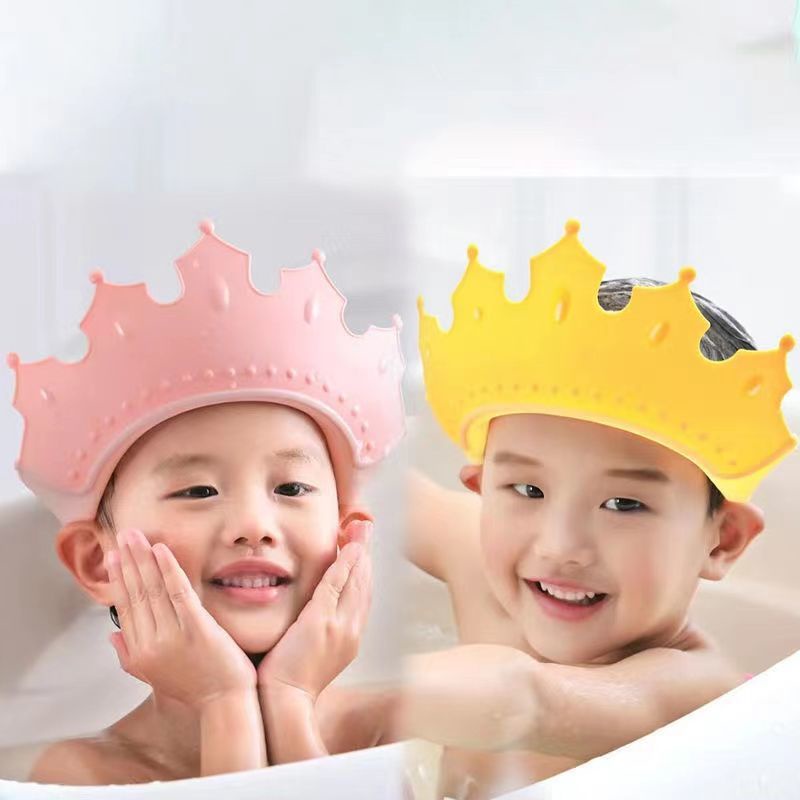 Mũ gội đầu chắn nước bảo vệ tai và mắt hình vương miện, nón tắm có thể điều chỉnh vòng đầu, chất liệu PP + TPE cao cấp