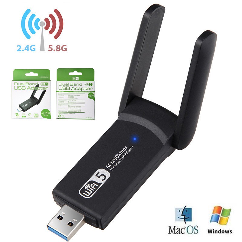 USB Thu Phát Wifi 1200mbps tốc độ cao 2 râu ăng ten kép cho Laptop PC 2.4 / 5g cổng cắm usb 3.0 RTL8812BU (A01)]