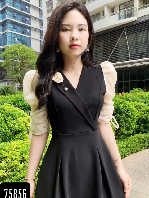 Đầm dạo phố tay phồng duyên dáng kèm phụ kiện