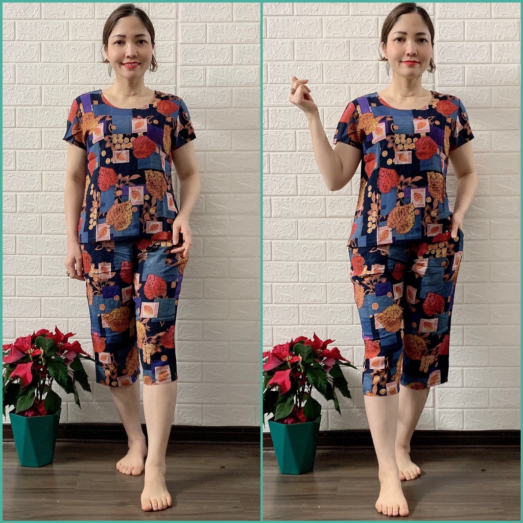 Bộ lanh nhung trung niên GIA HUY, bộ lanh tay ngắn cho mẹ cho bà, đồ bộ mặc nhà cho người lớn tuổi
