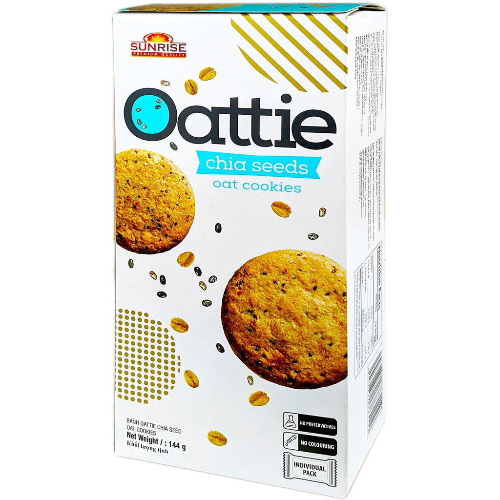 Bánh quy dinh dưỡng yến mạch nguyên chất Oattie 144g - Thêm vị hạt chia - Nhập khẩu Malaysia (đủ 4 vị best seller) BC39