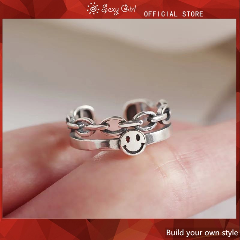 Nhẫn Đeo Tay Kim Loại Hình Mặt Cười Phong Cách Vintage
