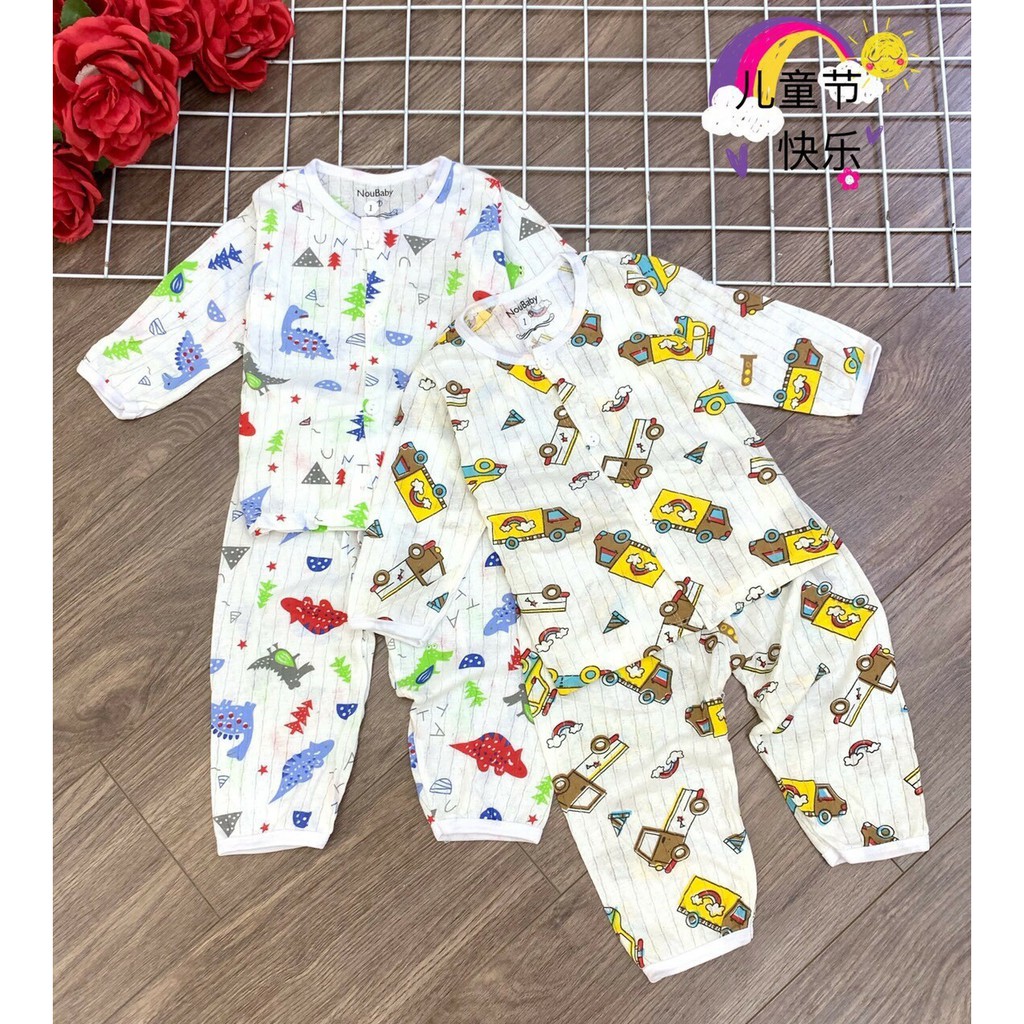 [Freeship 99k]Bộ cotton giấy dài tay cúc giữa cho bé