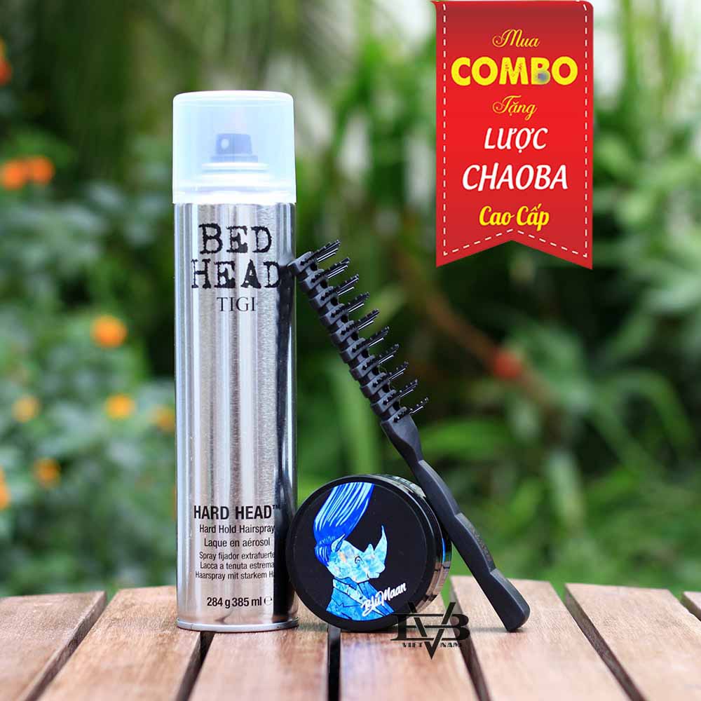 Combo Keo xịt tóc cao cấp Tigi 385ml và Sáp vuốt tóc Blumaan Meraki Tê Giác 74ml (Tặng lược tạo kiểu Chaoba cao cấp)