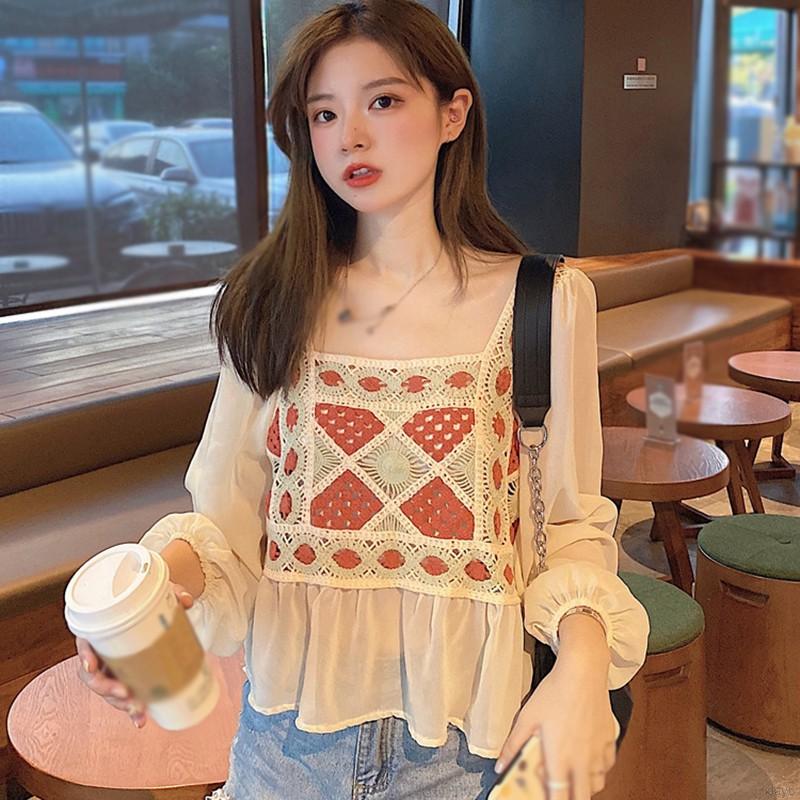 Fashion Wild Korean Western Style Design Sweet Women Long-sleeved Chiffon Shirt