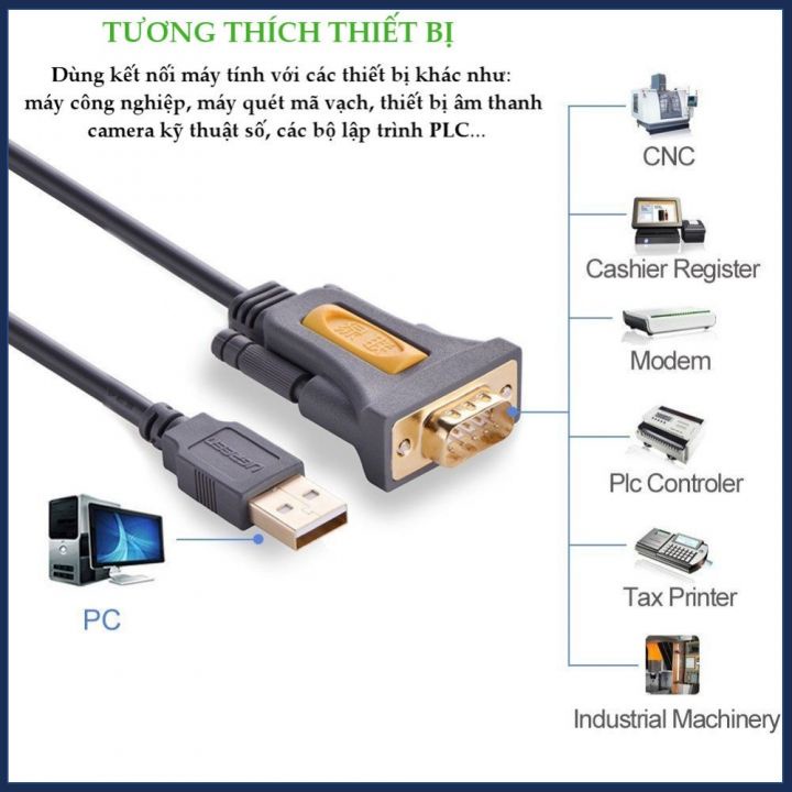 Cáp USB To Com dài 1m chính hãng Ugreen 20210 cao cấp