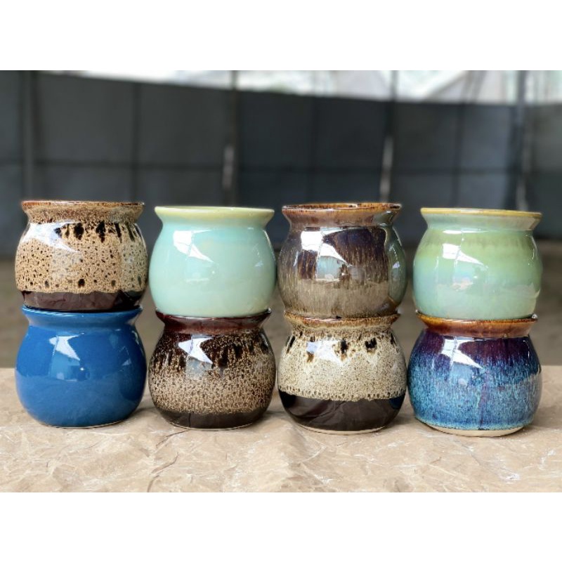 Chậu mini trồng cây cảnh sen đá xương rồng để bàn bát tràng men hoả biến
