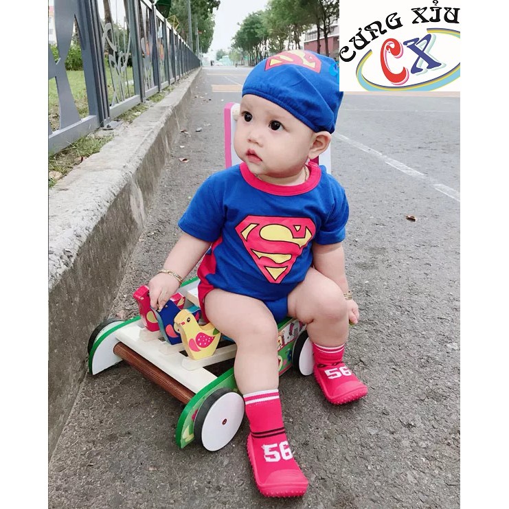 Quần áo bodysuit cho bé hình superman cotton có tay nón rời