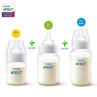 Bộ 3 bình sữa giảm đầy hơi Philips AVENT 125ml+260ml+330ml (CHÍNH HÃNG) CHO BÉ (SCF810/27+813/27+816/27)