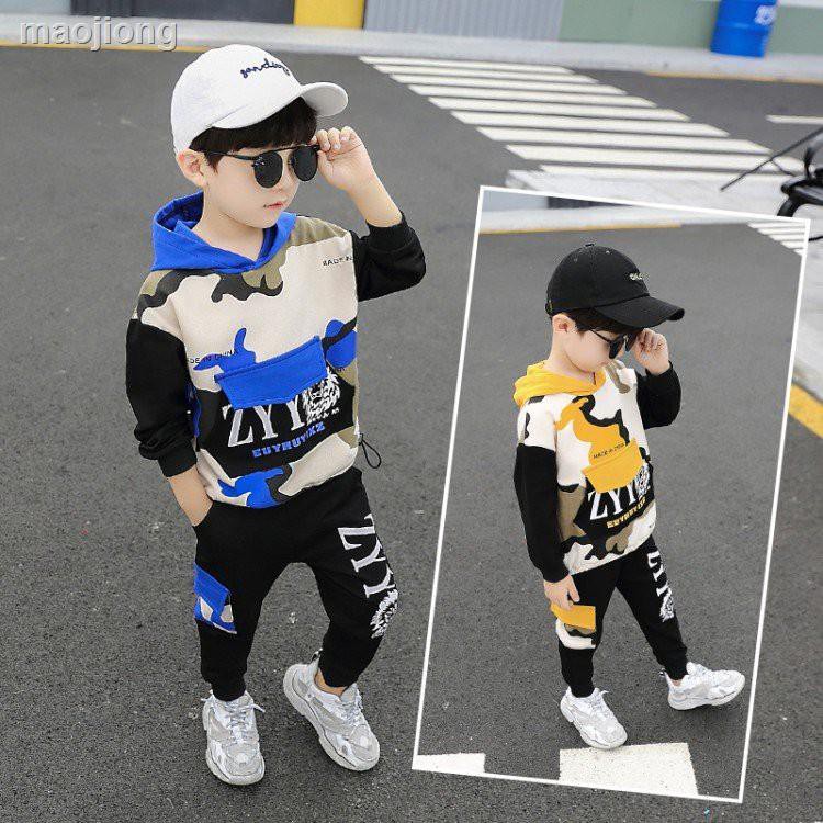 ✕_🌈Cửa hàng trẻ em🌈 Set áo Hoodie + quần dài họa tiết rằn ri thời trang cho bé trai