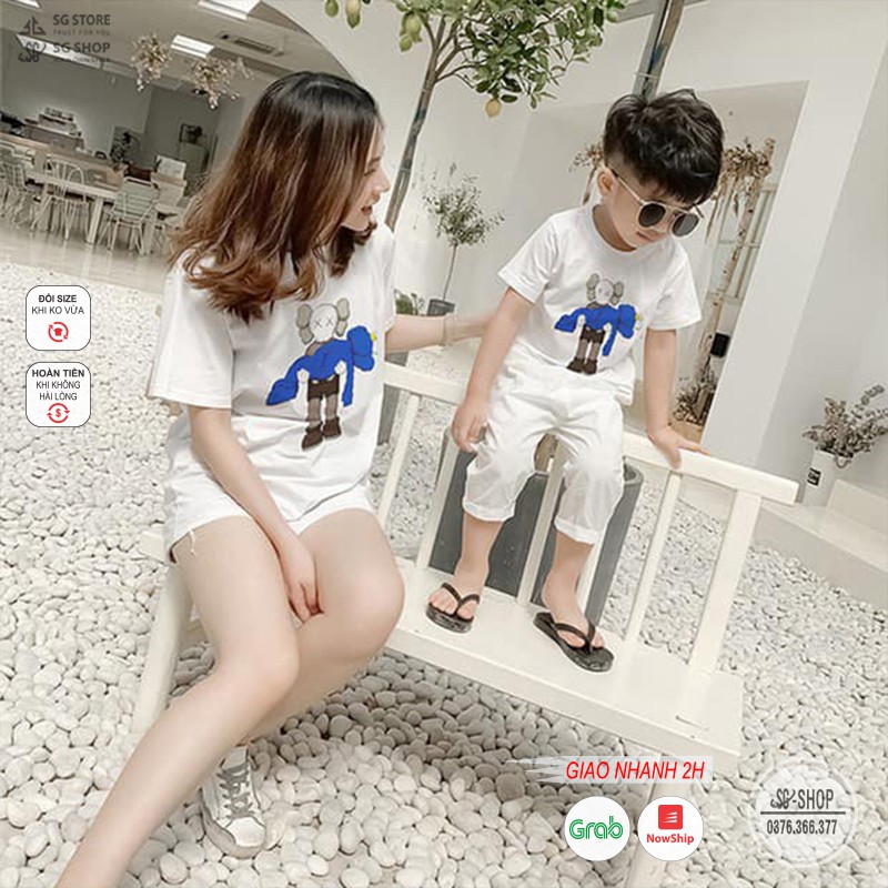 Áo đôi mẹ và bé Kaw đồ đồng phục gia đình 3/4/5 người thun cotton dày dặn màu trắng GD325T | DONGPHUCSG