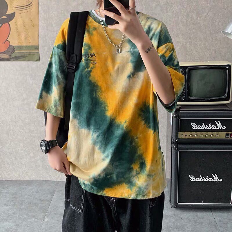 Áo thun unisex form rộng tay lỡ loang màu cực chất, chất thun mềm mại co giẫn tốt - áo thun cặp đôi