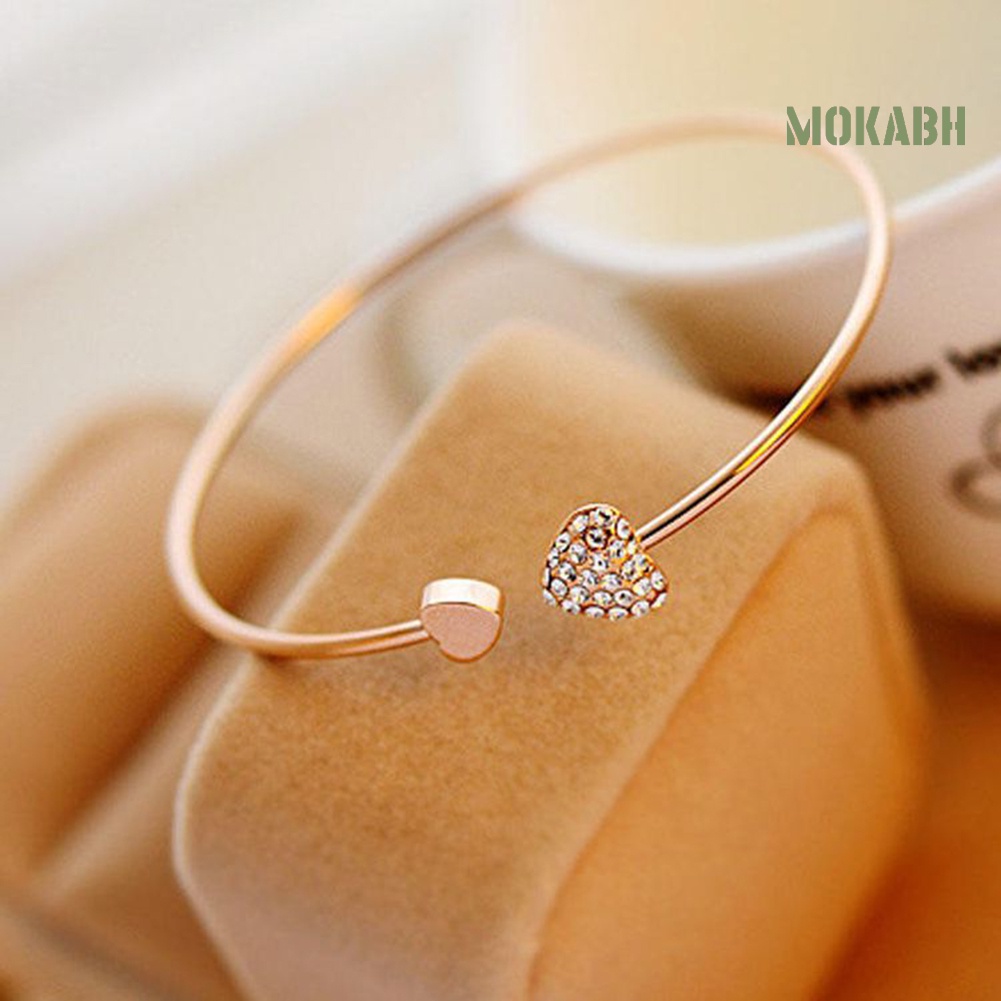 Vòng Đeo Tay Dạng Hở Hình Trái Tim Đôi Đính Đá Dành Cho Nữ