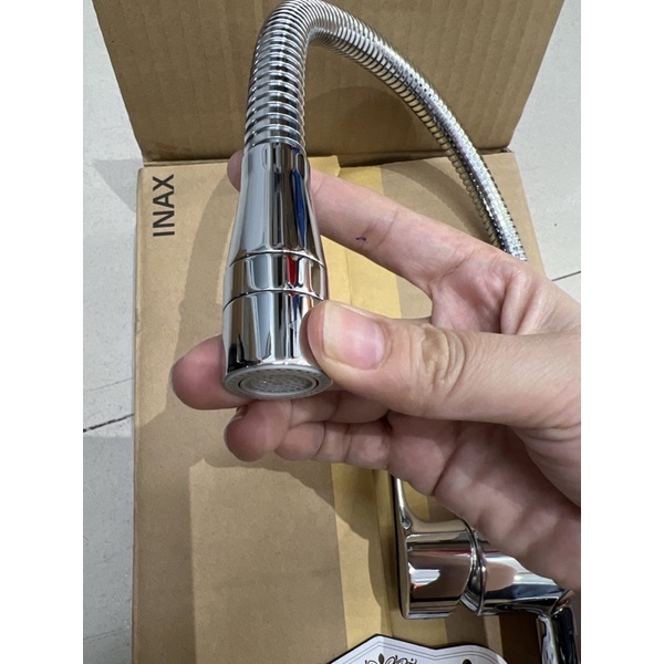 Vòi rửa chén bát Lò xo INAX SFV – 303S Nóng lạnh, Vòi bếp dây mềm 2 đường nước, Cam kết chính hãng