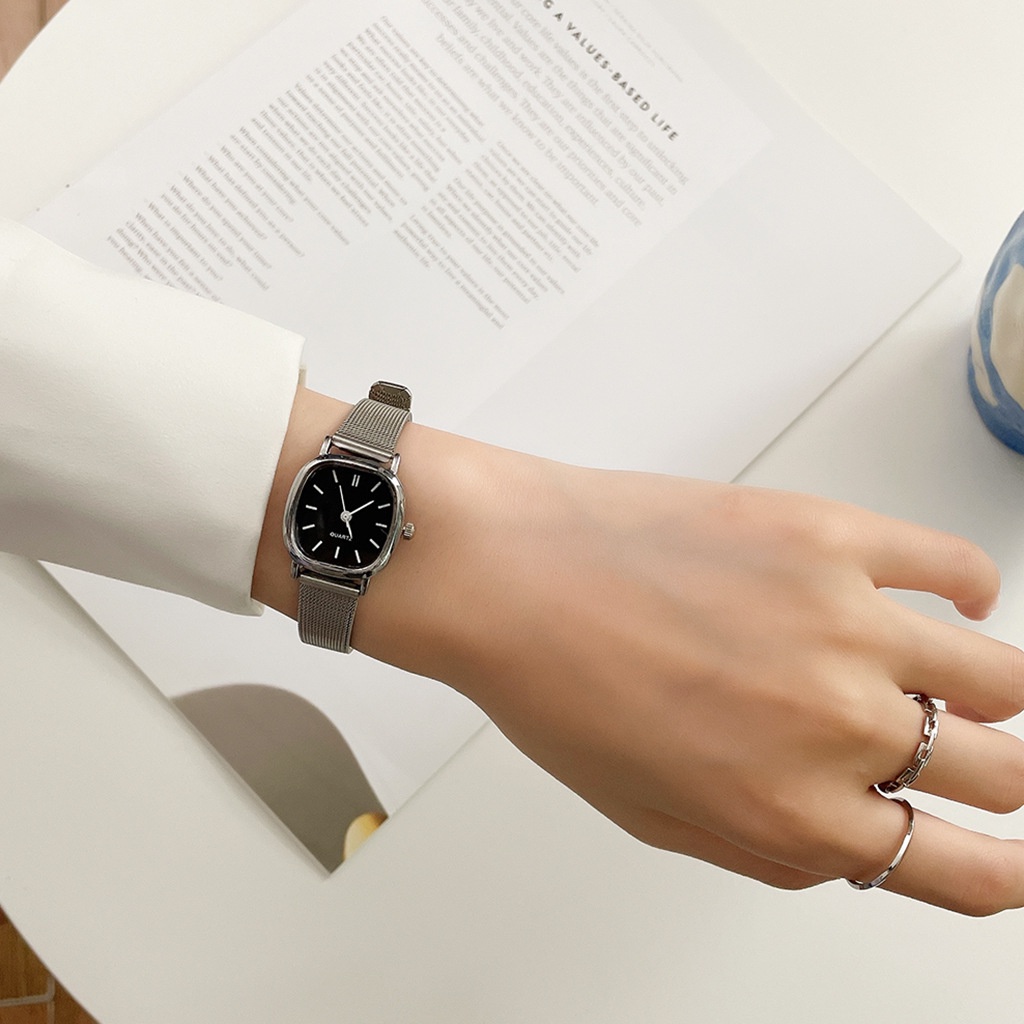 Đồng hồ đeo tay thời trang nữ cao cấp Q.uartz dây kim loại mặt vuông siêu Hot DH28