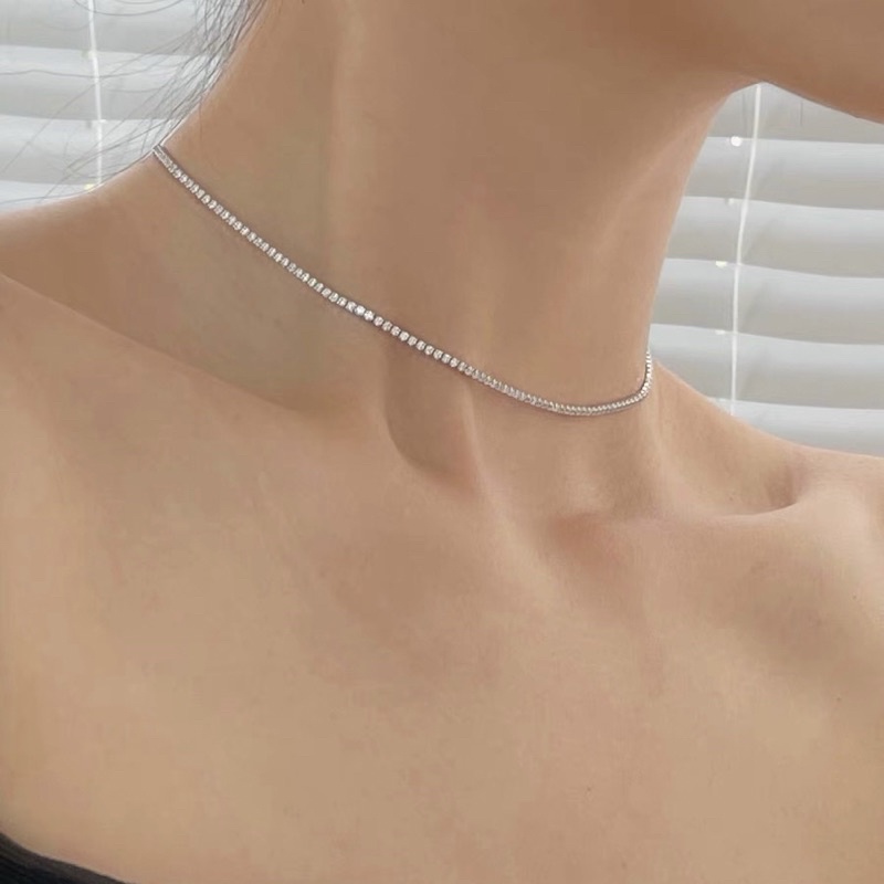 Vòng cổ choker nữ Tennis bạc 925, dây chuyền bạc đính đá Cz