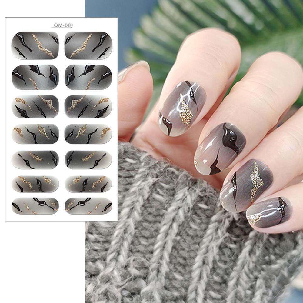 OCEANMAP Tờ 14 Miếng Dán Móng Tay Tự Dính Họa Tiết Da Báo Trang Trí Toàn Diện