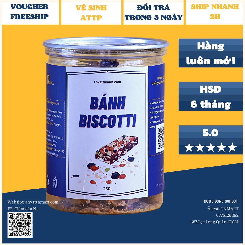 Bánh Biscoti giảm cân 3 vị hũ 250g - Ăn vặt ngon rẽ Sài Gòn