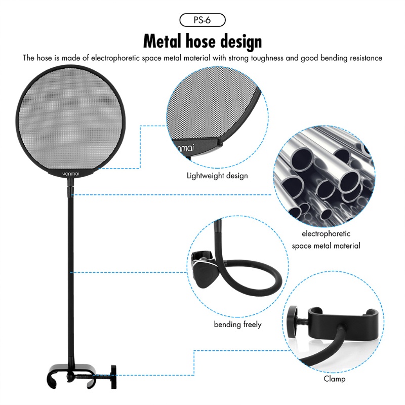 Bộ Lọc Microphone Hai Lớp Linh Hoạt 360 Độ° Dụng Cụ Vệ Sinh Màn Hình Cổ Ngỗng Dạng Kẹp Dễ Lắp Đặt