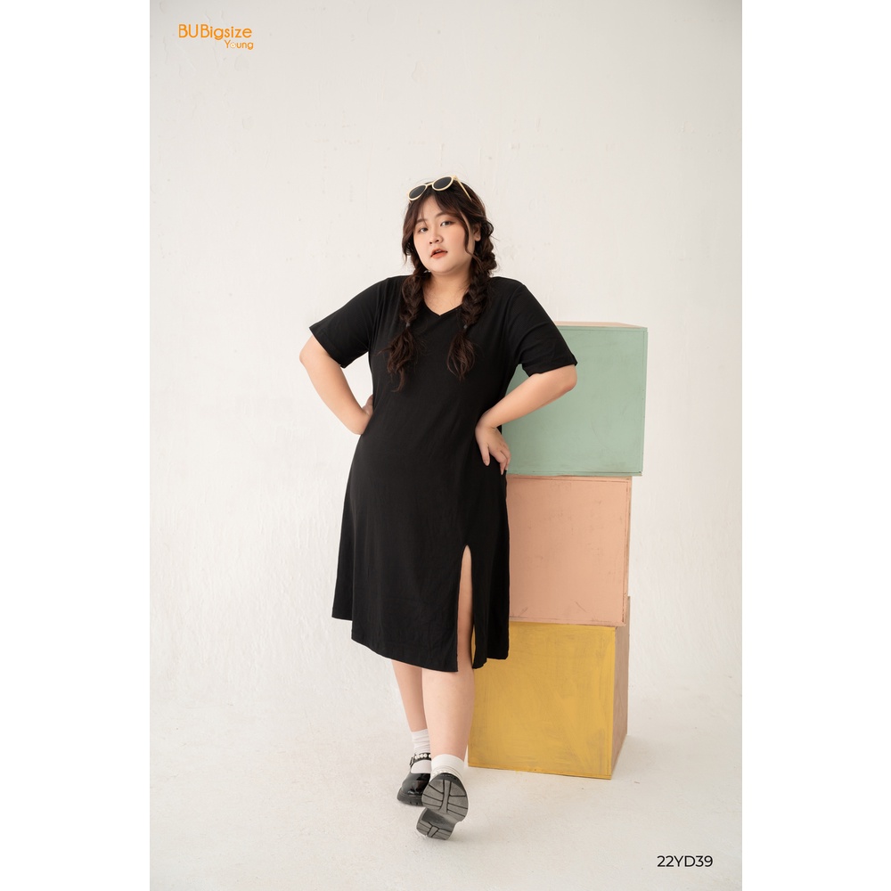 Đầm thun dáng dài cổ tim xẻ gấu BIGSIZE  - 22YD39 -