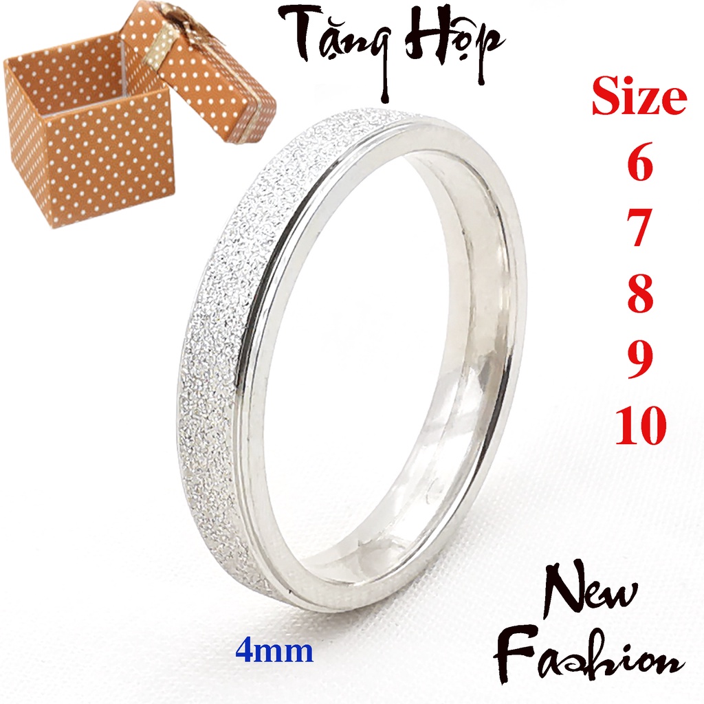 01 chiếc Nhẫn cặp đôi inox phun cát màu trắng siêu đẹp, tặng hộp đựng xinh xắn, quà tặng ý nghĩa cho người yêu