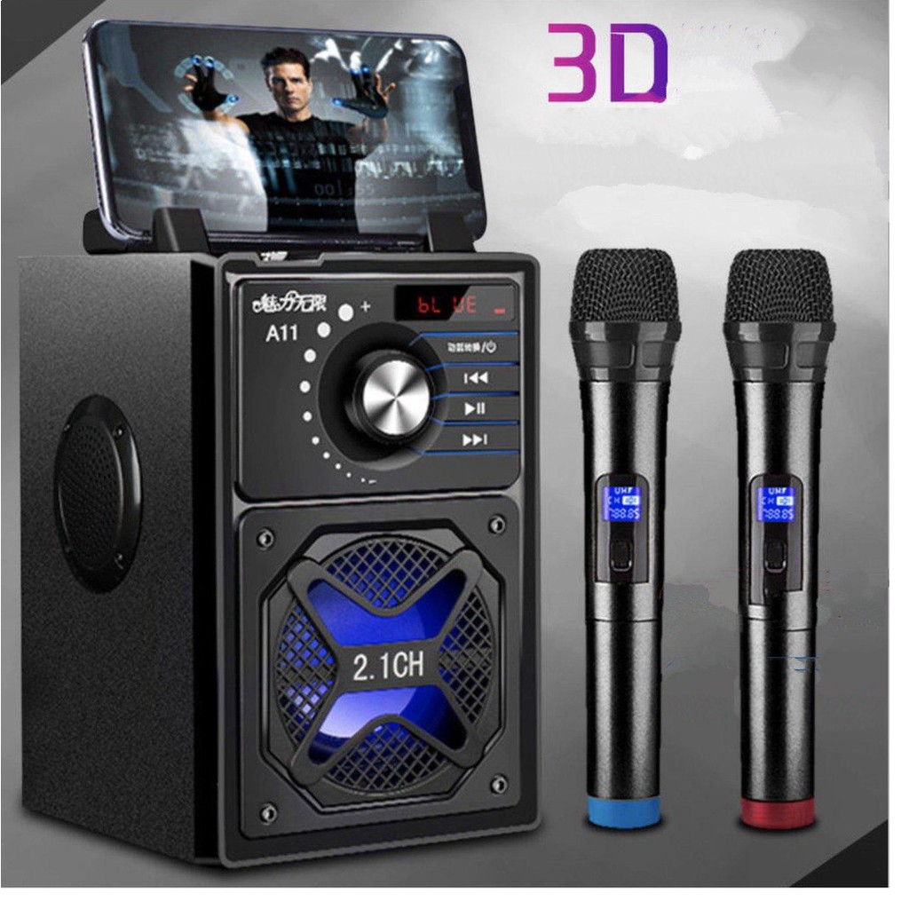 Bộ dàn karaoke chuyên nghiệp 2 micro 3D siêu trầm 4.2 Bluetooth 