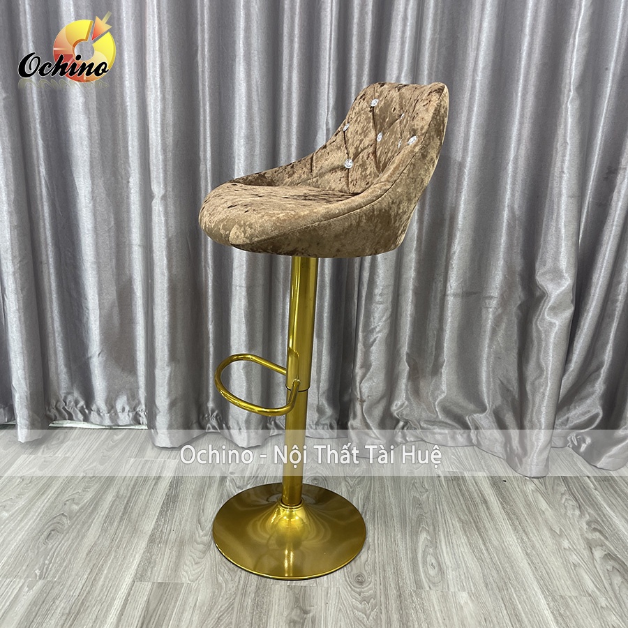 Ghế Bar, Ghế Trang Điểm Mẫu Nỉ Đính Đá Chân Vàng K1 Sang Chảnh Điều Chỉnh Độ Cao 60/80 Và Xoay 360 Độ ( Có Sẵn)